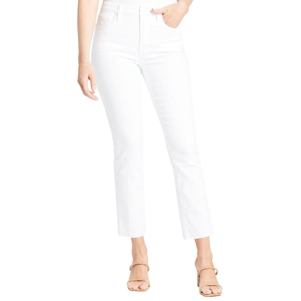 Good American Good Straight Raw Hem Jeans Denim Mid Rise Ankle White 6/28